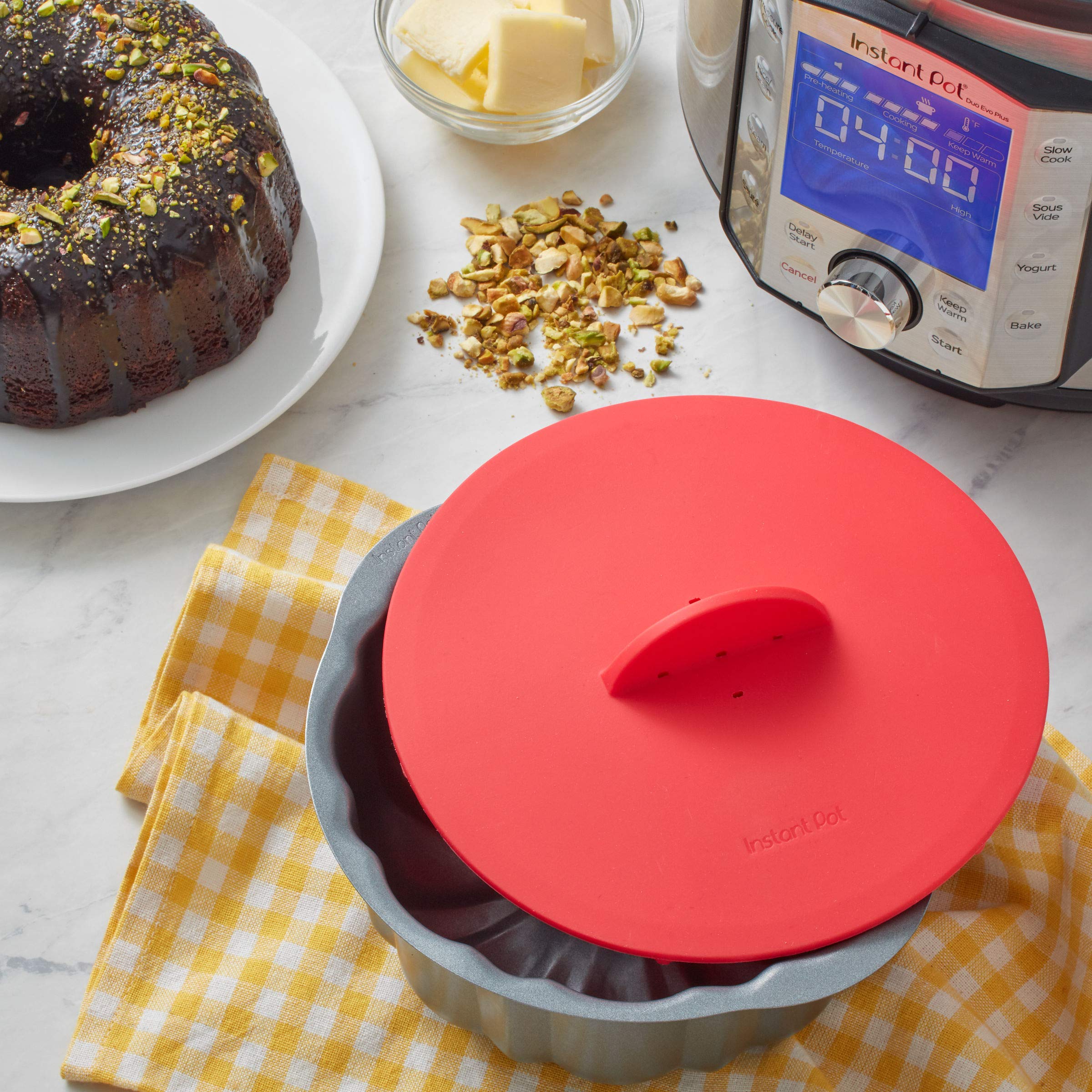 Instant Pot Universal Silicone Baking Lid - Red | Fits 6QT & 8QT Pressure Cookers | Heat-Resistant, Non-Stick Cover for Springform, Fluted & Round Pans | Dishwasher Safe Bakeware Accessory | Perfect for Cheesecakes, Casseroles & Steaming Vegetables