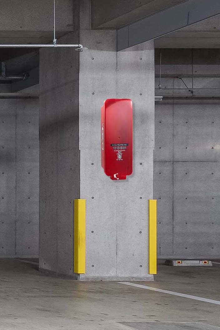 4 Pack Red Fire Extinguisher Cabinet - Wall Mounted with Clear Cover for 10 lb Extinguishers - Home & Outdoor Safety Storage
