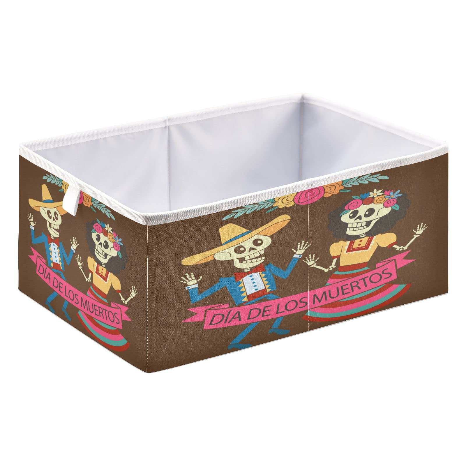 Halloween Mexican Skull Storage Baskets - Foldable Collapsible Organizer Box for Shelves, Pantry, Bathroom & Nursery (16 x 11 Inch) - Perfect for Toy Storage, Closet Organization & Home Decor