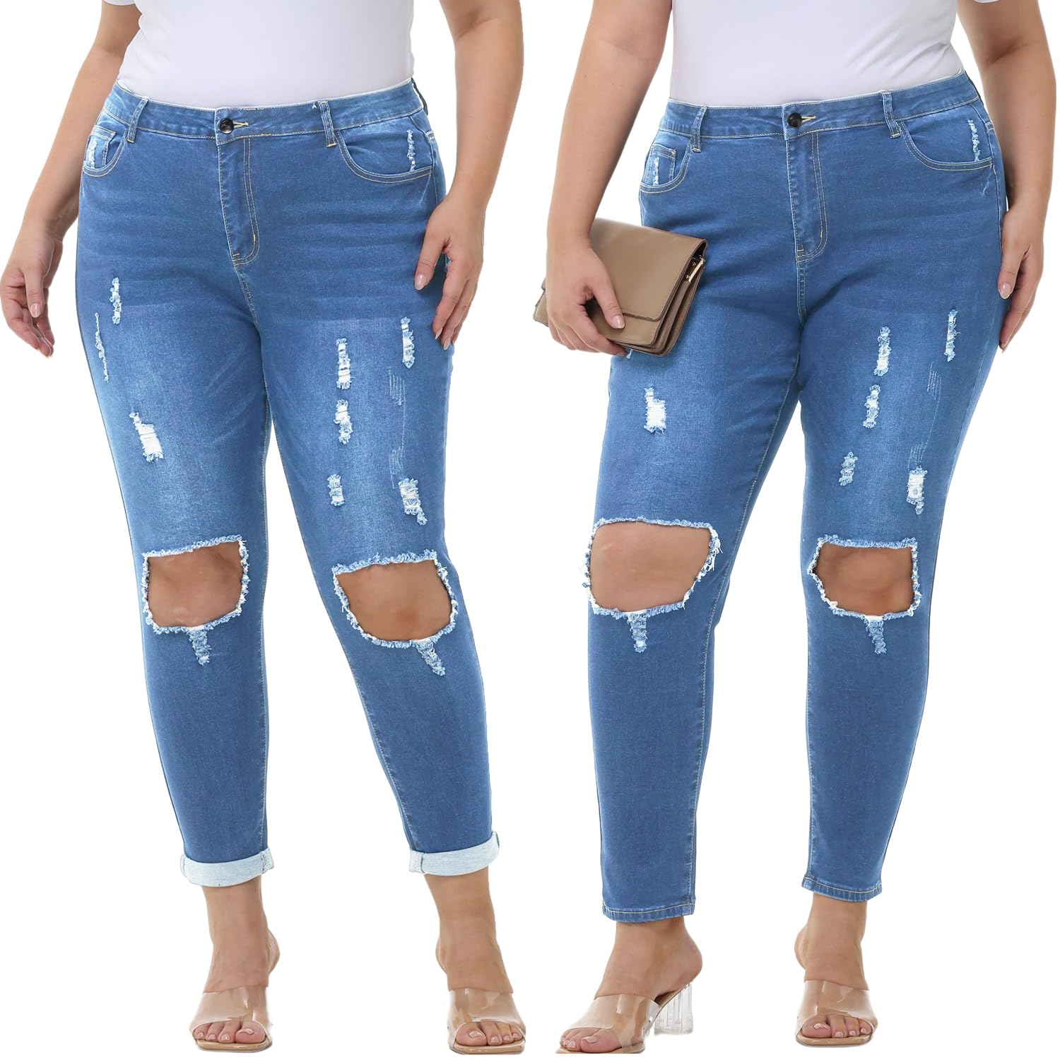 Tulucky Women's Plus Size Boyfriend Jeans - Distressed Ripped Denim Pants with Stretch, Comfortable Skinny Fit for Casual Wear | Perfect for Everyday Outfits, Street Style & Relaxed Looks