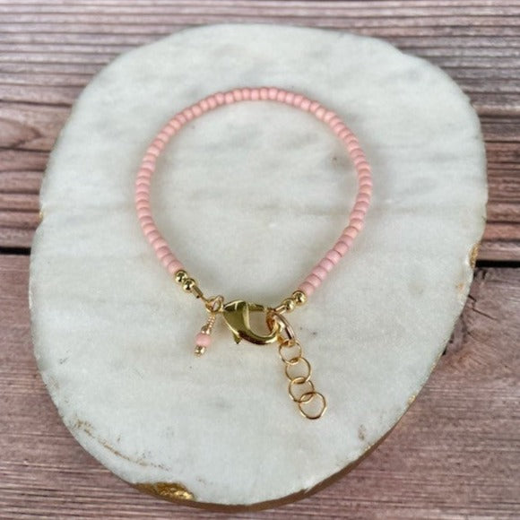14K Gold Filled Bracelet - Mini Matte Blush Pink Dainty Chain | Elegant Everyday Jewelry for Women, Perfect for Casual Wear, Office & Date Nights
