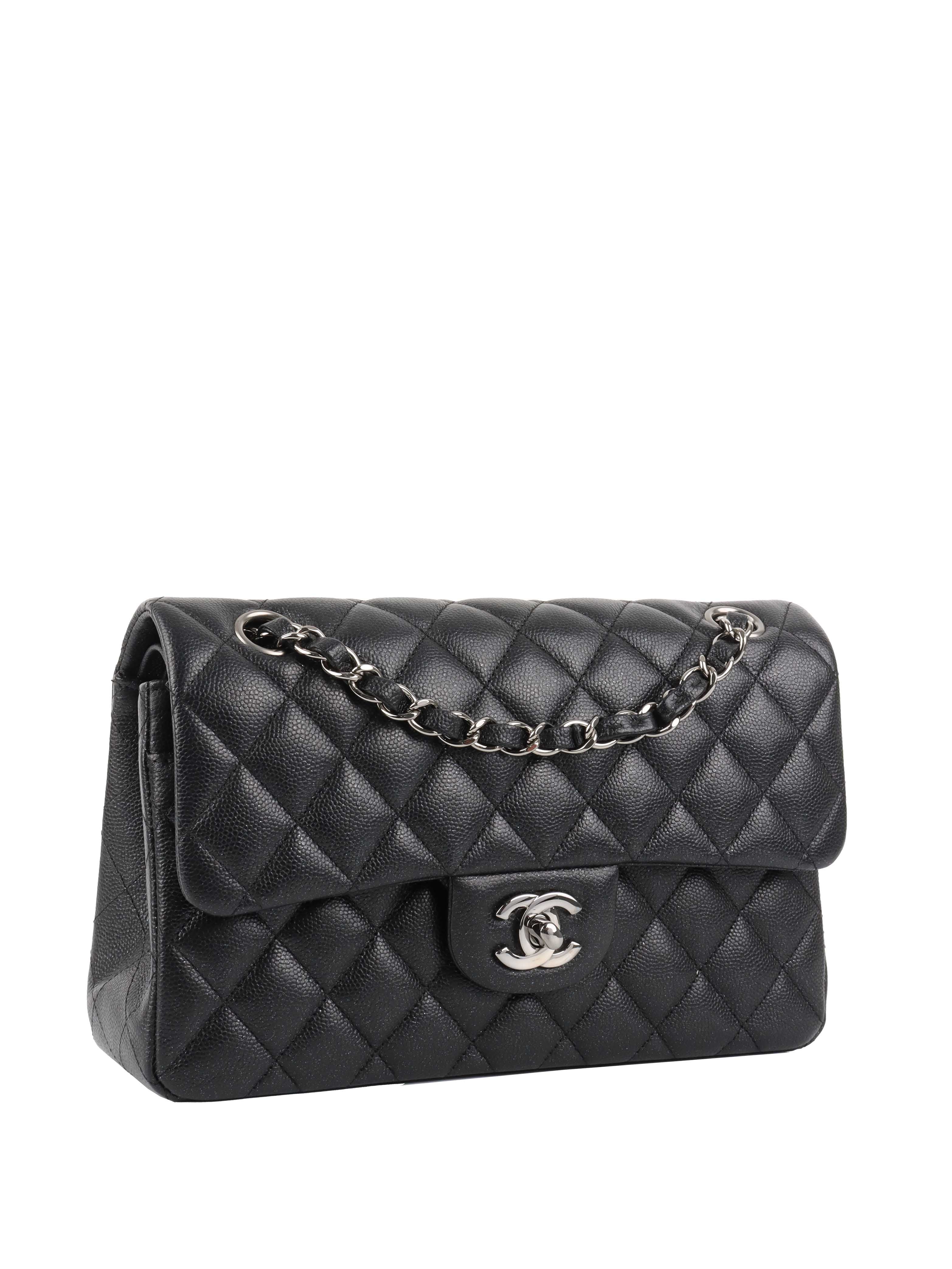 Chanel Small Black Iridescent Caviar Classic Flap Bag with Silver Hardware - Luxury Crossbody Purse for Women, Perfect for Evening Events & Date Nights