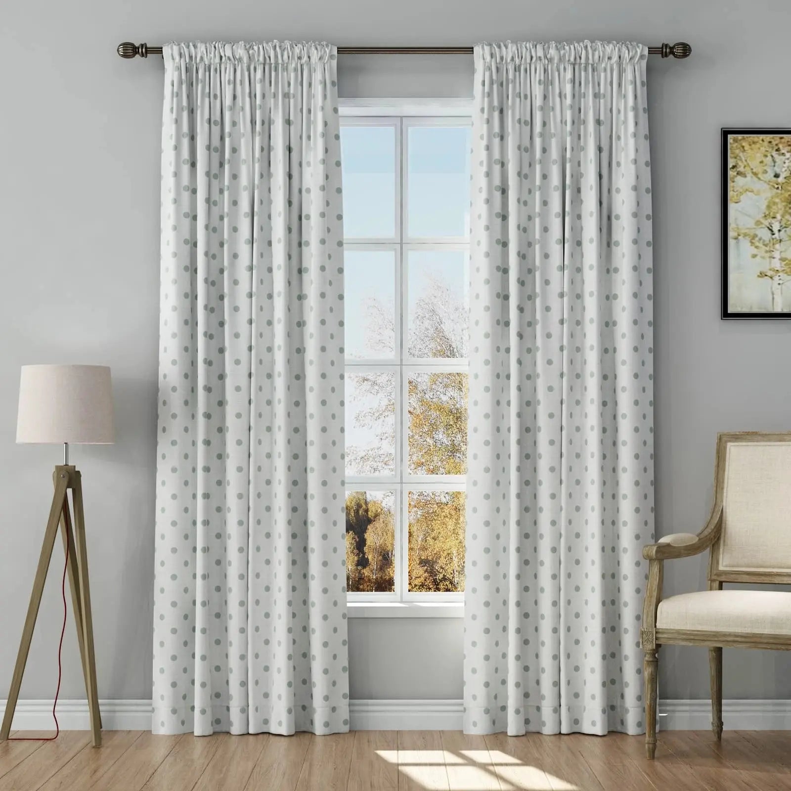 Stefana Silver Print Linen Curtains - Soft Top Blackout Drapes for Living Room & Bedroom Window Treatments