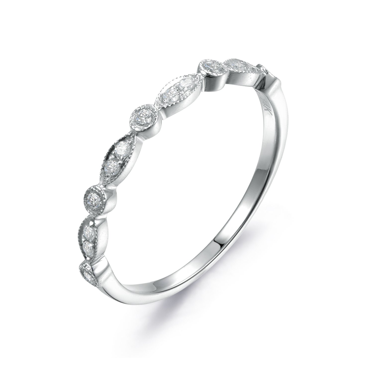 14K White Gold Half Eternity Wedding Band - Micro Pave Diamond Engagement Ring - Stackable Ring for Women - Perfect for Bridal Sets, Anniversary Gifts & Everyday Wear