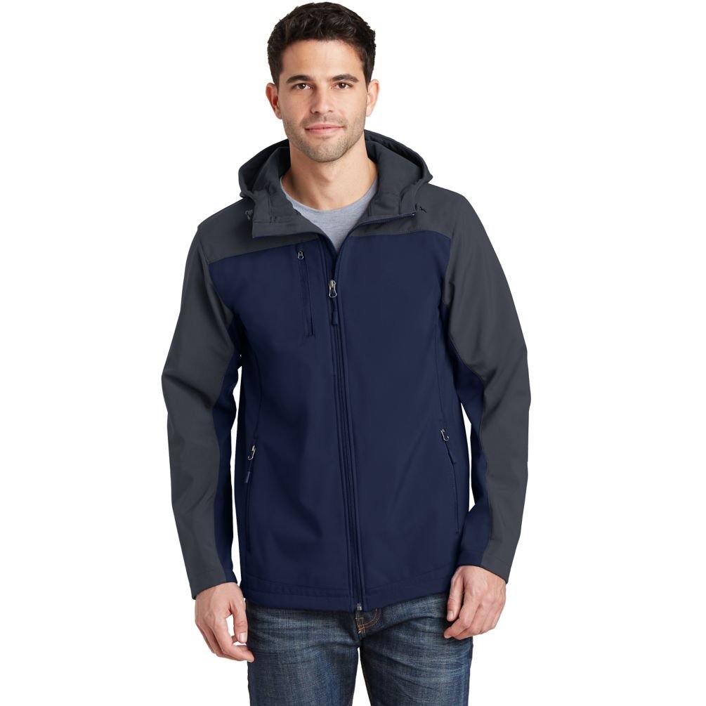 Port Authority Core Soft Shell Jacket with Hood - J335 - Dress Blue Navy/Battleship Grey - XS - Lightweight Water-Resistant Outerwear for Work, Outdoor Activities & Casual Wear