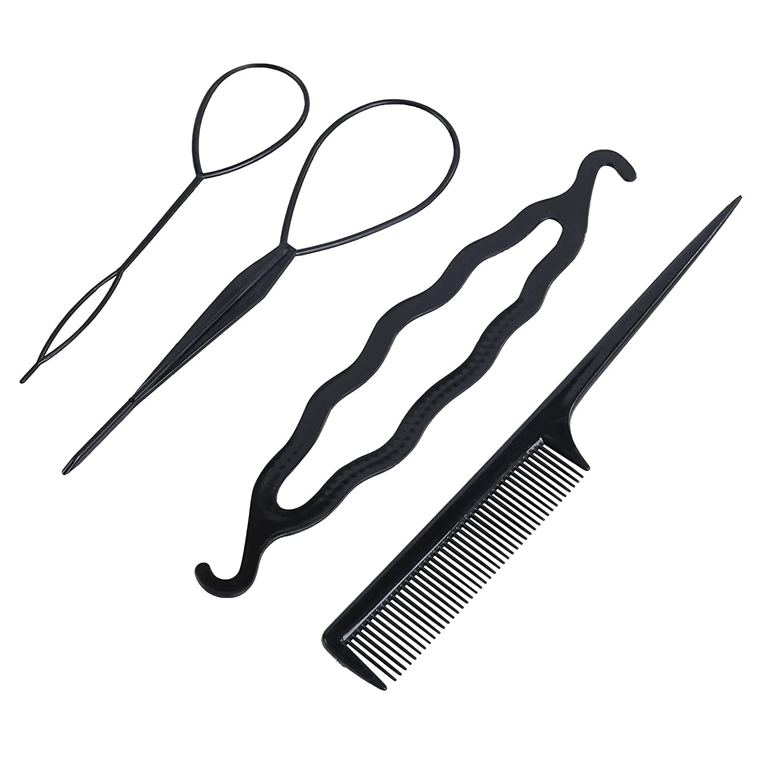 Kidzoo 4-Piece Hair Bun Maker Set - DIY Hair Styling Tools for Women, French Braid Loop & Hair Braiding Accessories (Black) | Perfect for Updos, Ponytails & Everyday Hairstyles