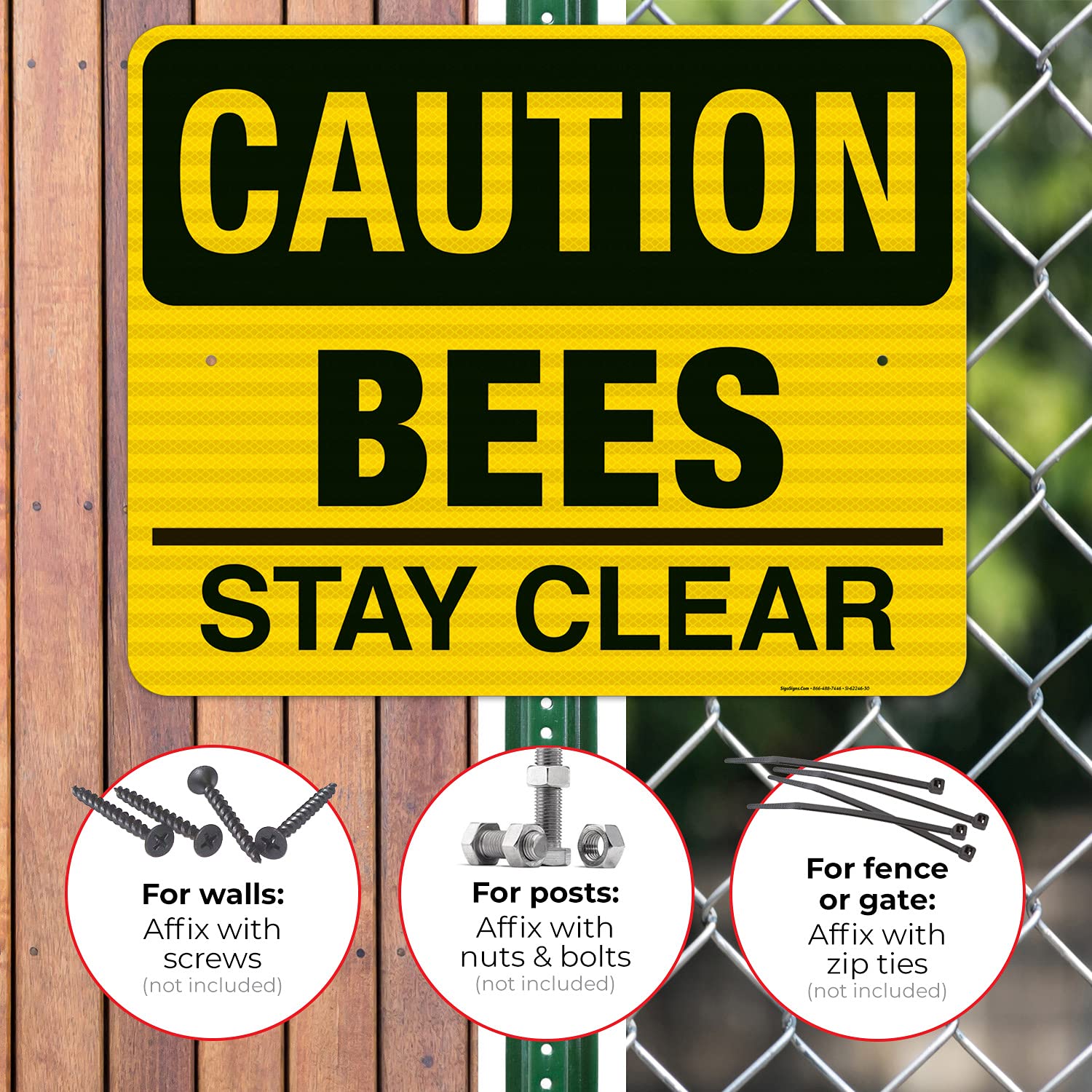 Bees Stay Clear Sign - 24x30 Inches Reflective Aluminum Warning Sign, 3M EGP .080 Thick, Fade Resistant, Made in USA - Perfect for Beekeeping Areas, Farms & Outdoor Spaces