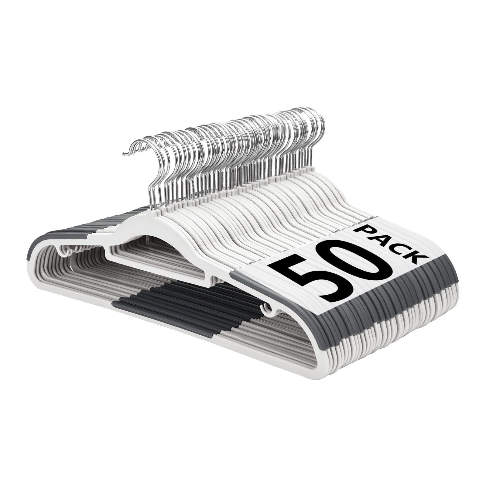 50 Pack Heavy Duty Plastic Hangers - Non Slip, Non-Staining Space Saving Clothes Hangers (17.1 Inch) for Wet/Dry Garments - Perfect for Closet Organization, Laundry Room & Retail Stores - Gray