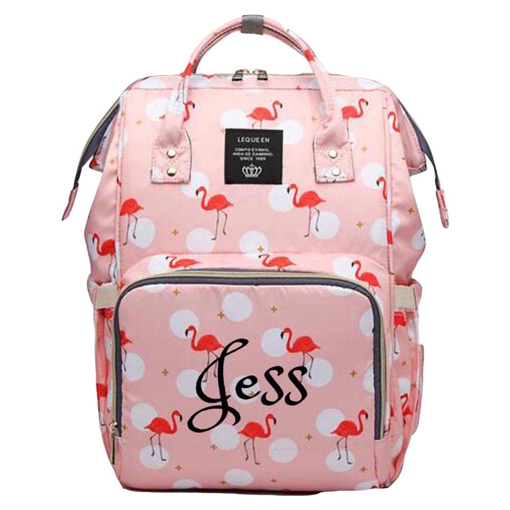 **Personalized Large Diaper Backpack - Custom Monogram Baby Bag for Moms, Tote & Knapsack Style - Pink Flamingo Design | Perfect for Travel, Daycare & On-the-Go Parents**