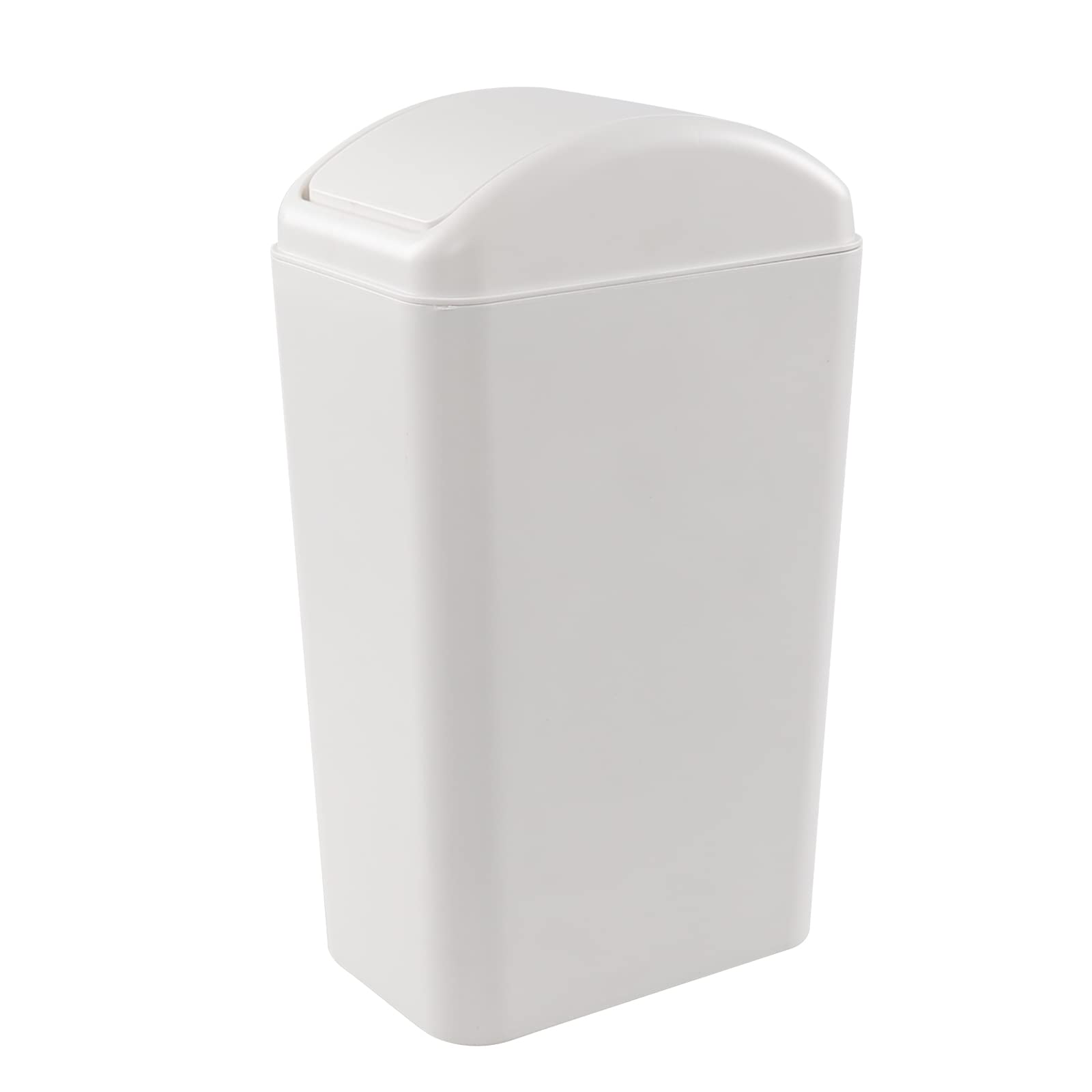 13.2L Slim Plastic Swing Trash Can with Lid - White Kitchen Garbage Bin for Bathroom, Office & Home Use - 1 Pack