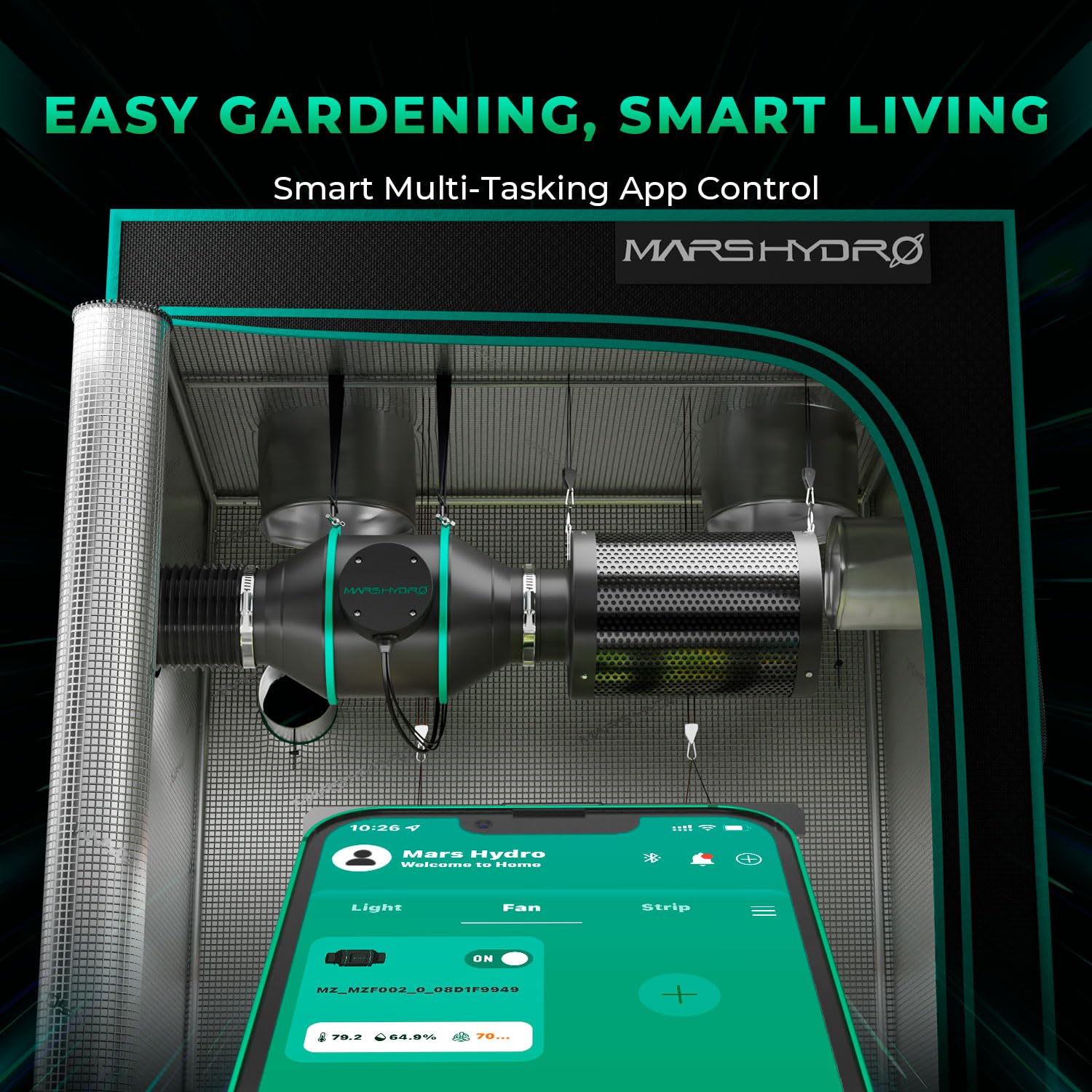 Mars Hydro iFresh 6 Inch Smart Inline Duct Fan with Variable Speed Controller - 402 CFM, WiFi App Control, Temp & Humidity Sensor - Ventilation Exhaust Fan for Grow Tents, Hydroponics, Greenhouses, Indoor Gardens (Perfect for Climate Control & Air Circulation)