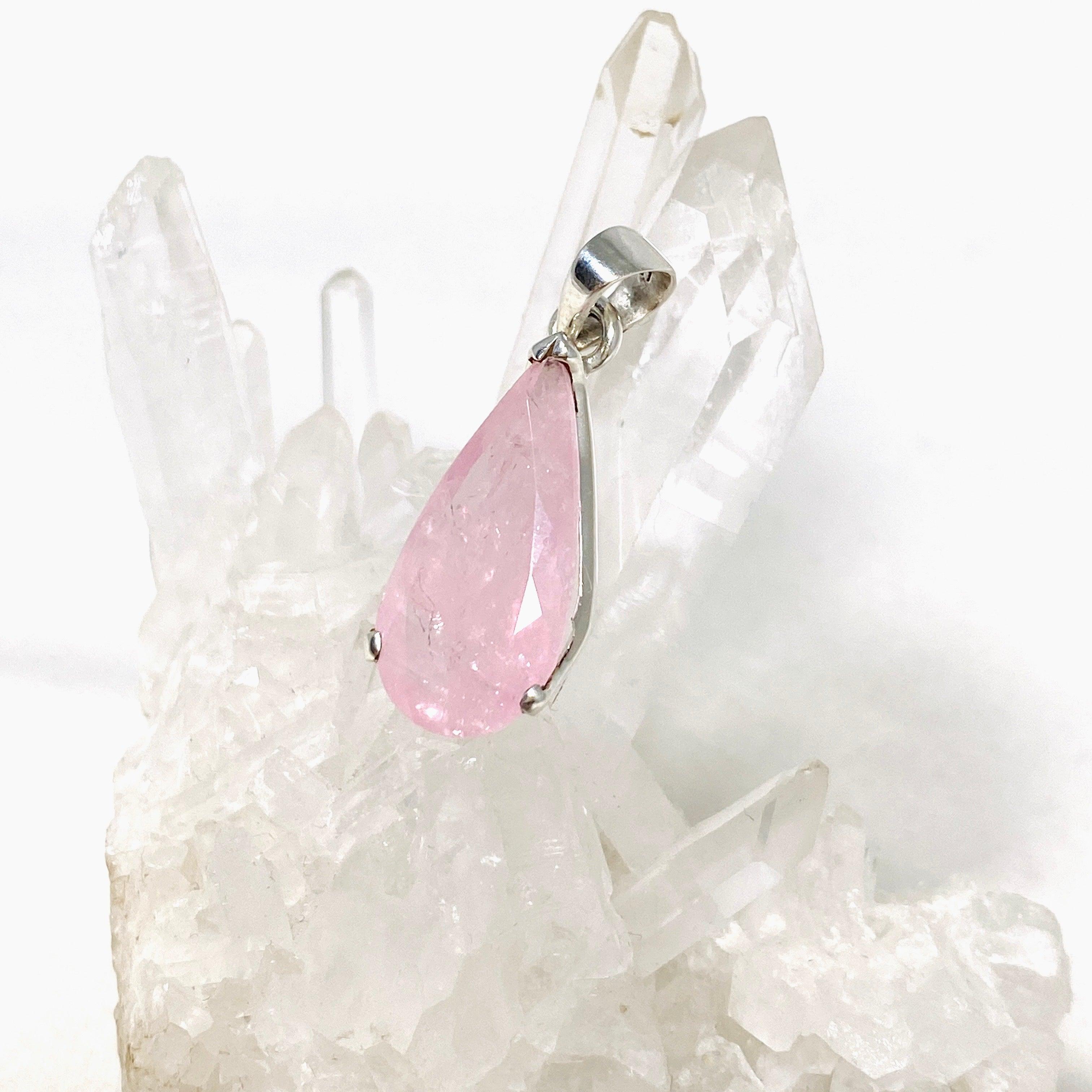 Morganite Faceted Teardrop Pendant Necklace PPGJ681 - Elegant Rose Quartz Jewelry for Women, Perfect for Weddings, Anniversaries & Valentine's Day Gifts