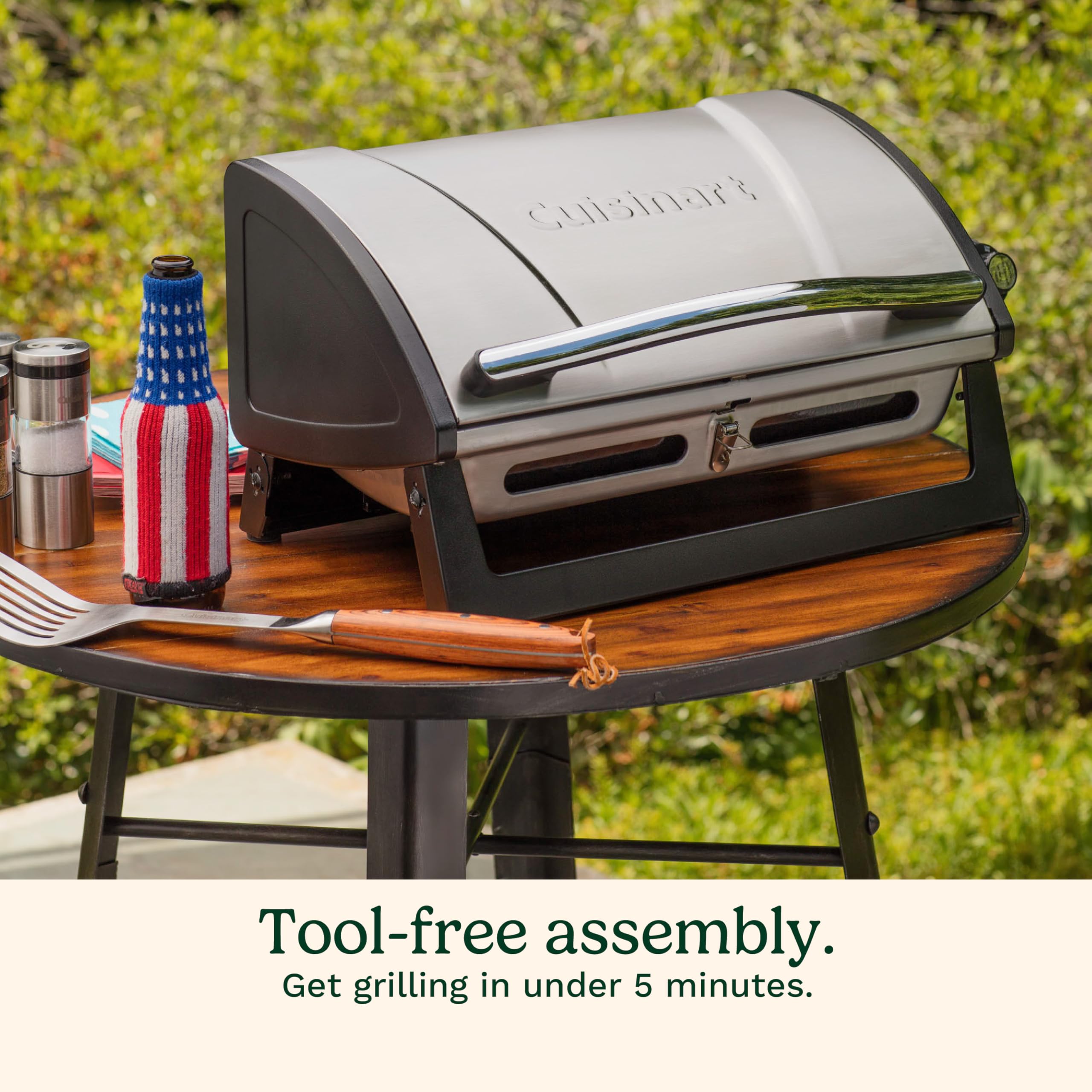 Cuisinart Grillster Portable Gas Grill - 8000 BTU Stainless Steel Compact BBQ with Locking Lid & Dishwasher Safe Cooking Grate - Perfect for Camping, Tailgating, Backyard BBQs & Outdoor Cooking Adventures