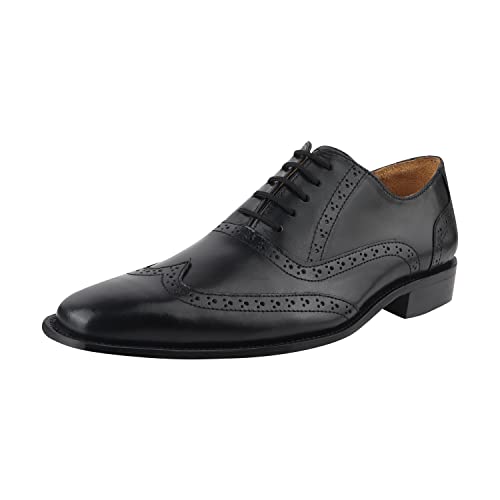 LIBERTYZENO Men's Genuine Leather Wingtip Oxford Dress Shoes - Classic Lace-Up Formal Shoes for Business, Wedding & Office Wear - Perfect Easter Gift for Him