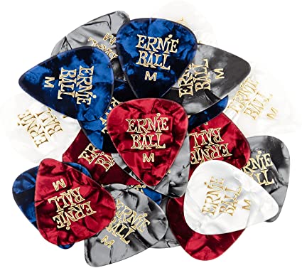 Ernie Ball Medium Guitar Picks - Assorted Colors (Pearloid Cellulose) for Acoustic & Electric Guitars - Perfect for Strumming, Picking & Shredding