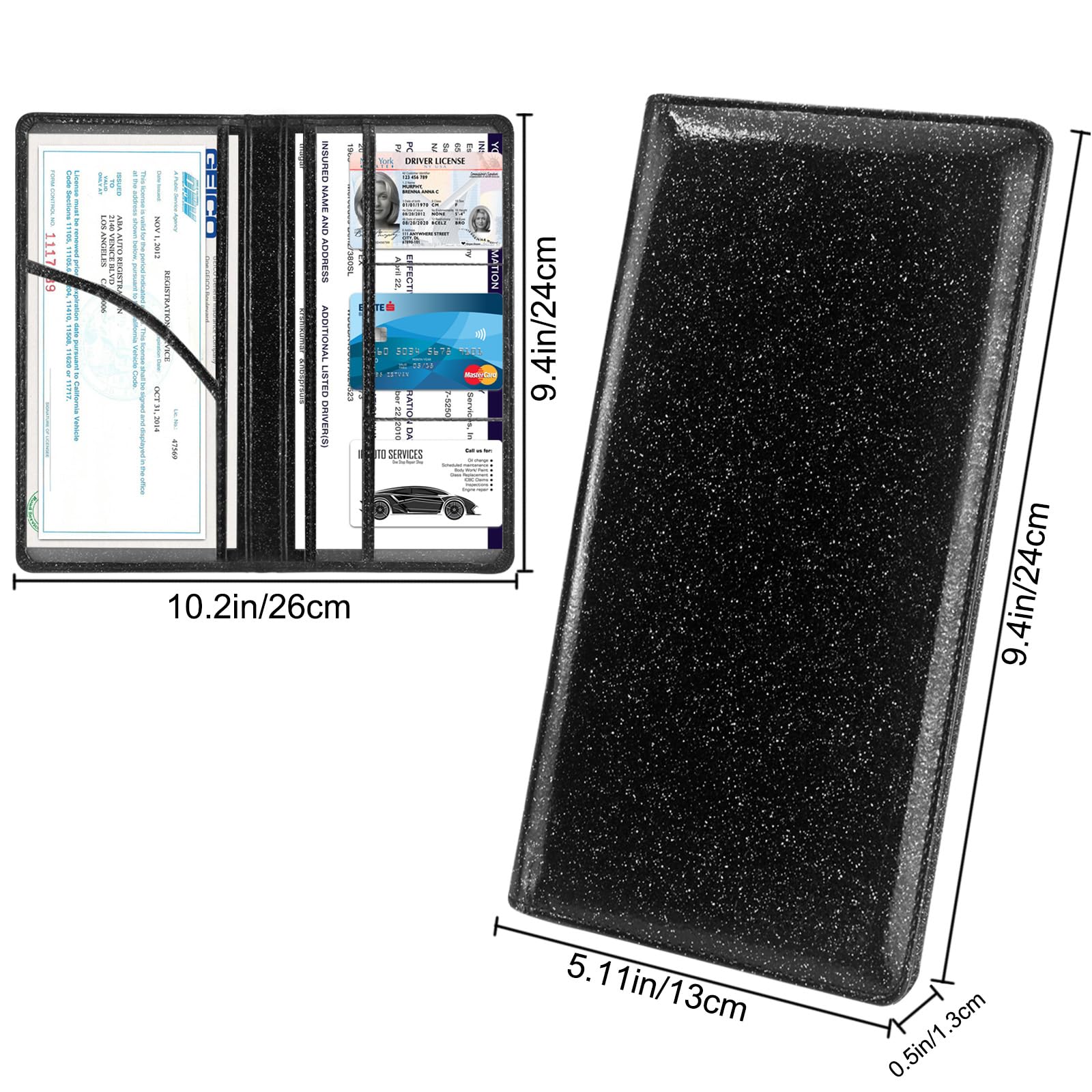 Premium PU Leather Car Registration & Insurance Card Holder with Magnetic Closure - Organize Driver License, Insurance Cards & Paperwork for Men & Women (Black) - Perfect for Glove Box, Wallet or Travel Essentials