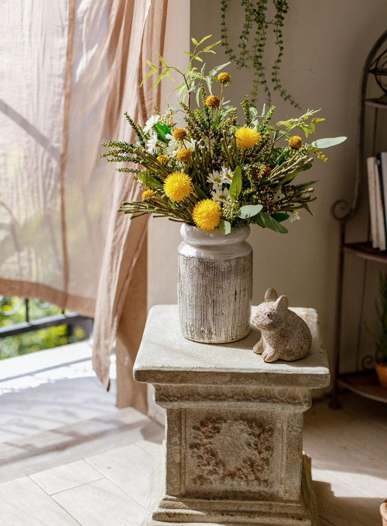 Stunning Modern Artificial Flowers for Dining Room Table - Dandelion, Wheat, Eucalyptus Arrangement | Elegant Home Decor Centerpiece for Weddings, Parties & Interior Design
