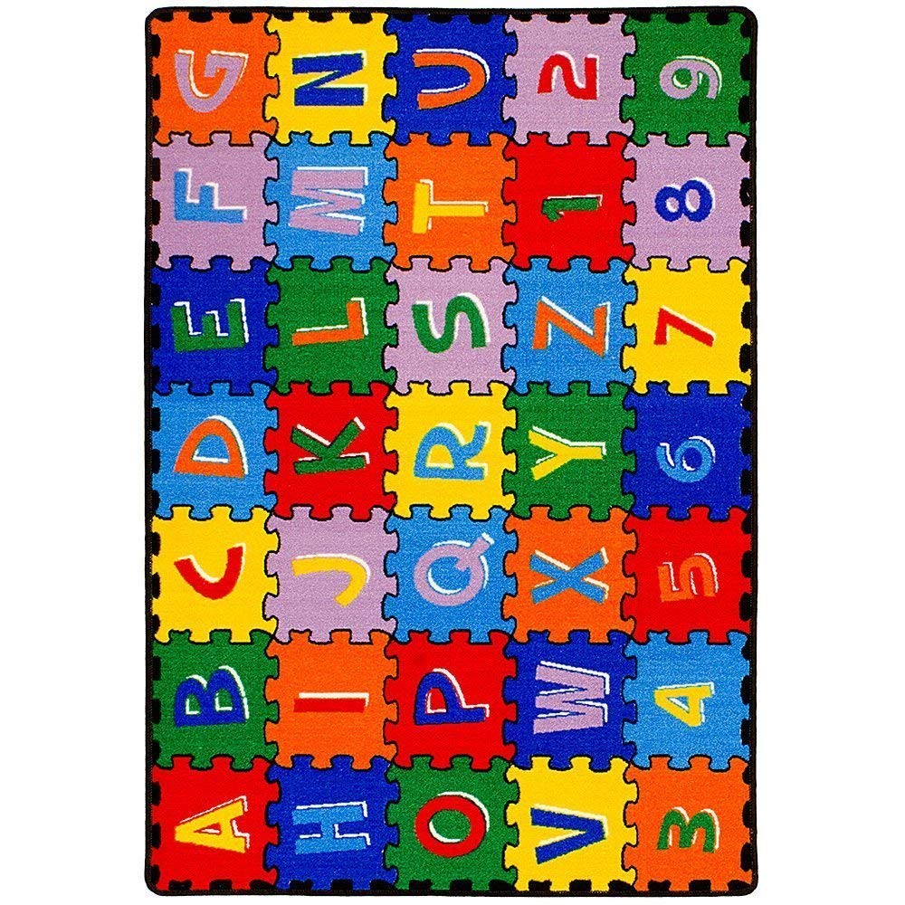 Champion Large Non-Slip Alphabet Puzzle Rug for Kids - A-Z & 1-9 Educational Classroom Carpet with Gel Backing (8x10 Feet) - Perfect for Preschool Learning, Playroom Flooring & Daycare Activities
