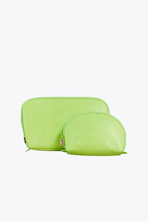Premium Vegan Leather Cosmetic Pouch Set - 3 Piece Travel Makeup Bag Organizer in Citron Yellow | Perfect for Travel, Gym & Daily Essentials Storage
