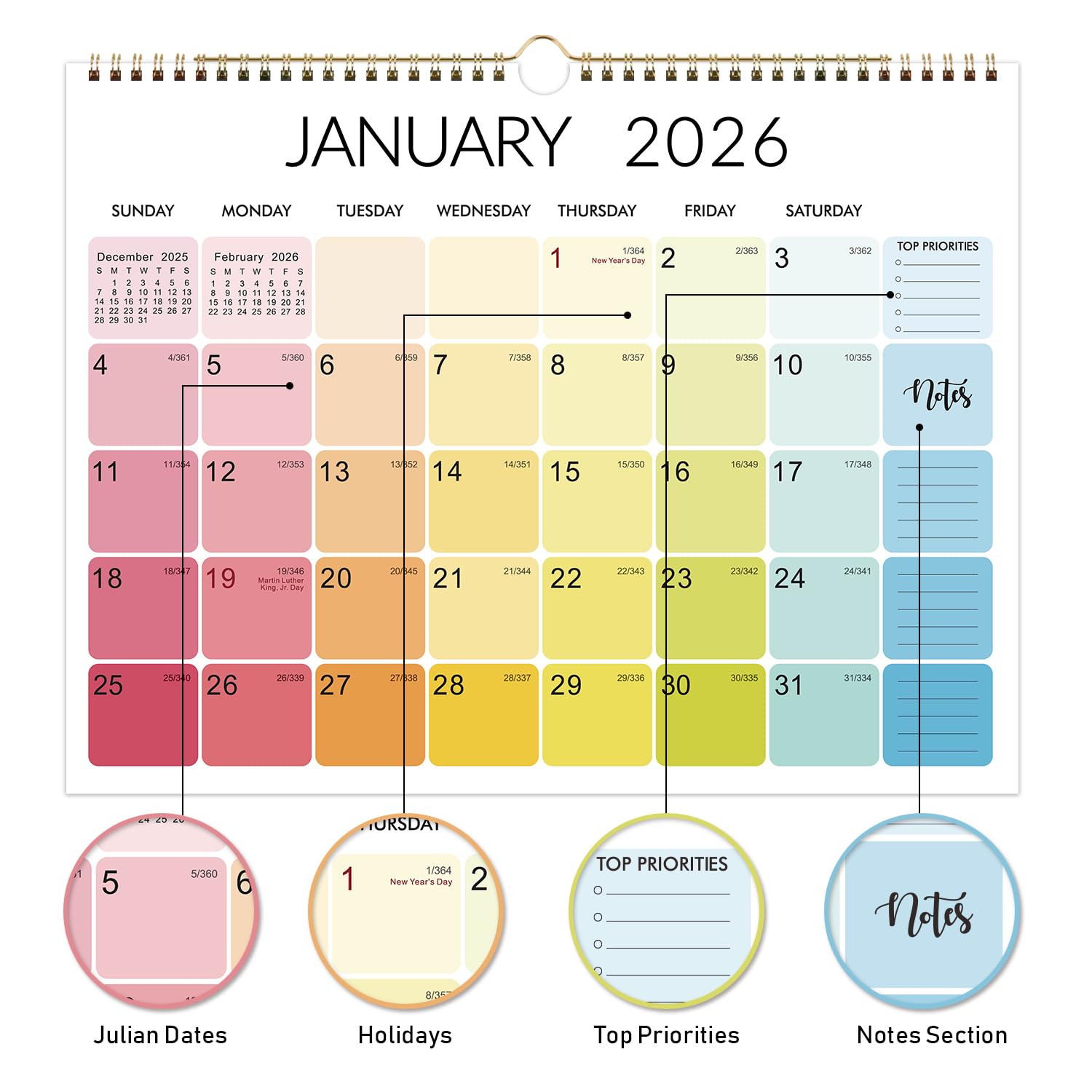 2025-2026 Large Wall Calendar - 18 Month Planner from July 2025 to December 2026 | 15