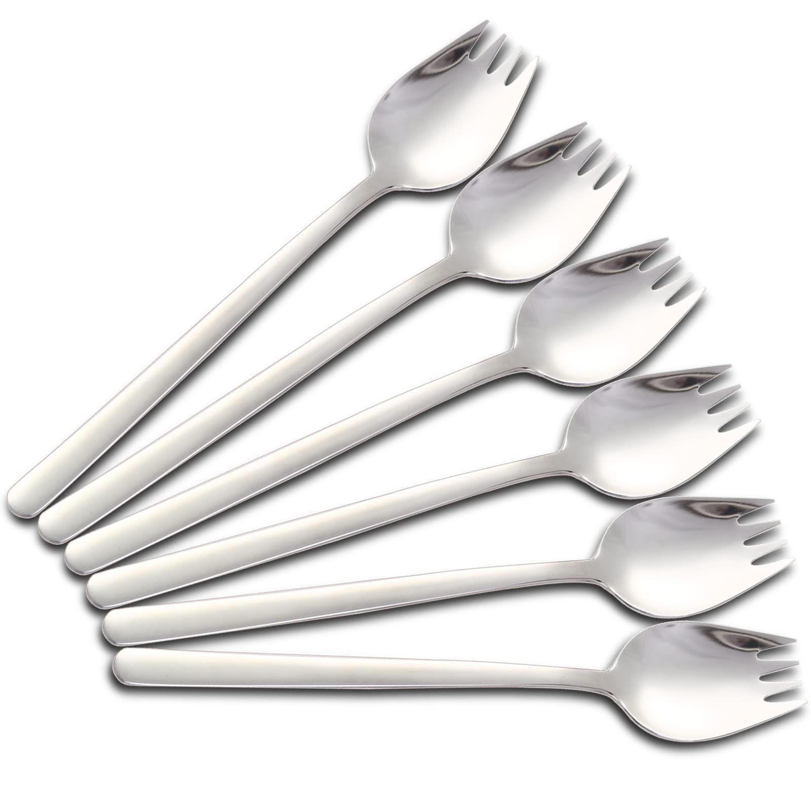 6-Piece Stainless Steel Spork Set - 18/10 Metal Salad Sporks, 7.9