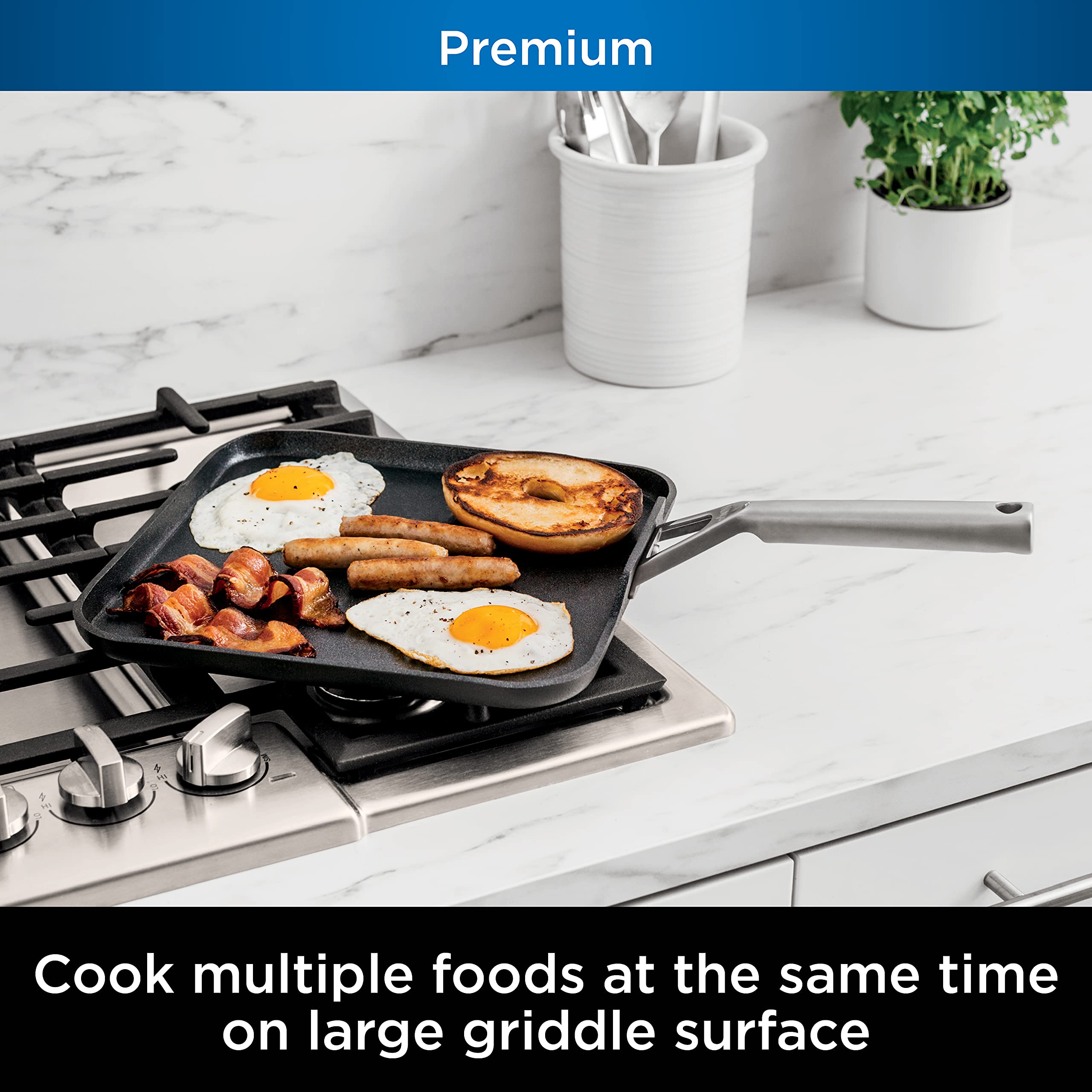 Ninja C30628 Foodi NeverStick Premium 11-Inch Square Griddle Pan - Hard-Anodized Nonstick Cookware, Oven Safe to 500°F, Durable & Scratch-Resistant, Slate Grey - Perfect for Pancakes, Burgers, Steaks & Indoor/Outdoor Cooking