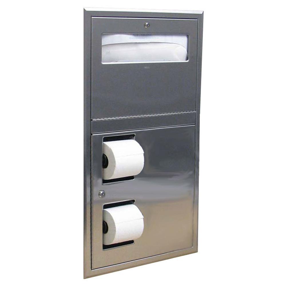 Bobrick B34745 ClassicSeries Recessed Toilet Paper Dispenser with Seat Cover - Satin Finish for Commercial Restrooms & Public Washrooms