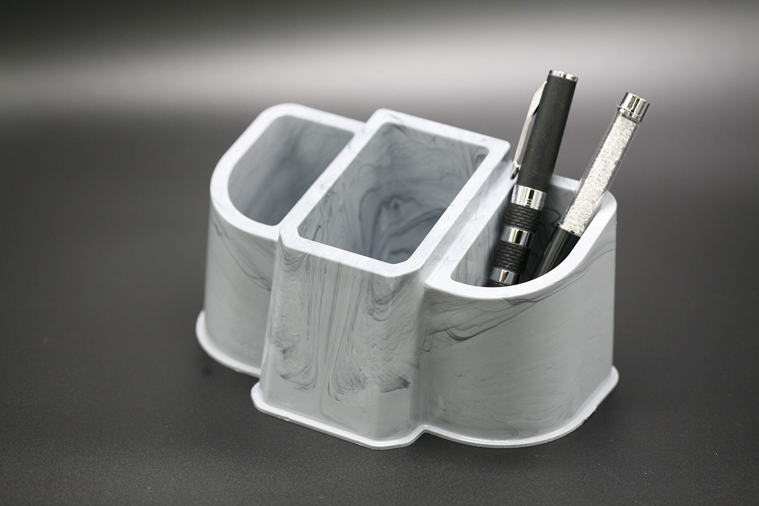 Premium Marble Gray Desk Organizer Set of 3 - Large Pen & Pencil Holder for Office, Study, or Home Workspace - Perfect for Stationery Storage and Workspace Organization