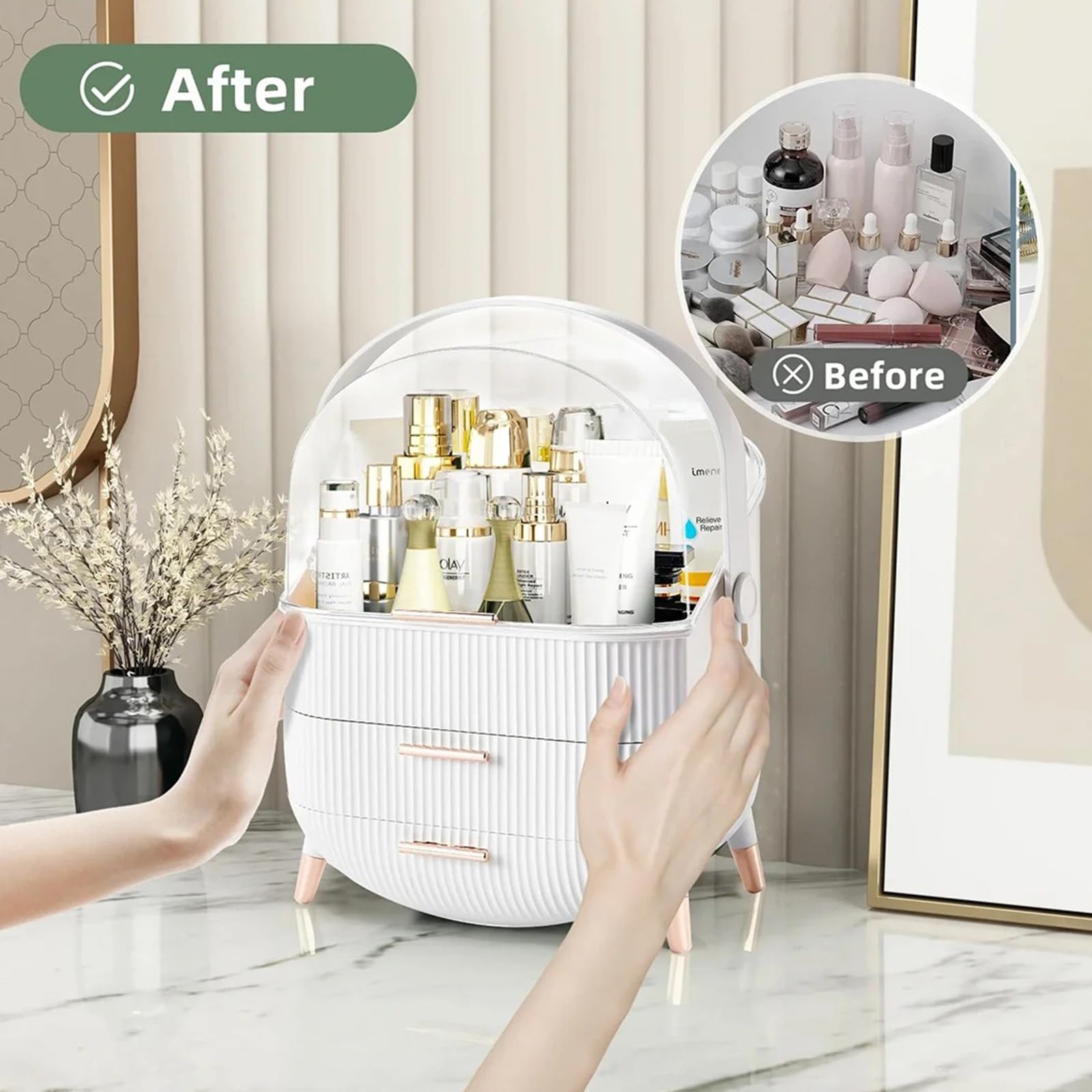 RMAN Makeup Organizer with Lid and Drawers - Cosmetic Storage Case for Vanity, Bathroom & Dresser - Perfect for Organizing Makeup, Skincare & Beauty Products on Countertops