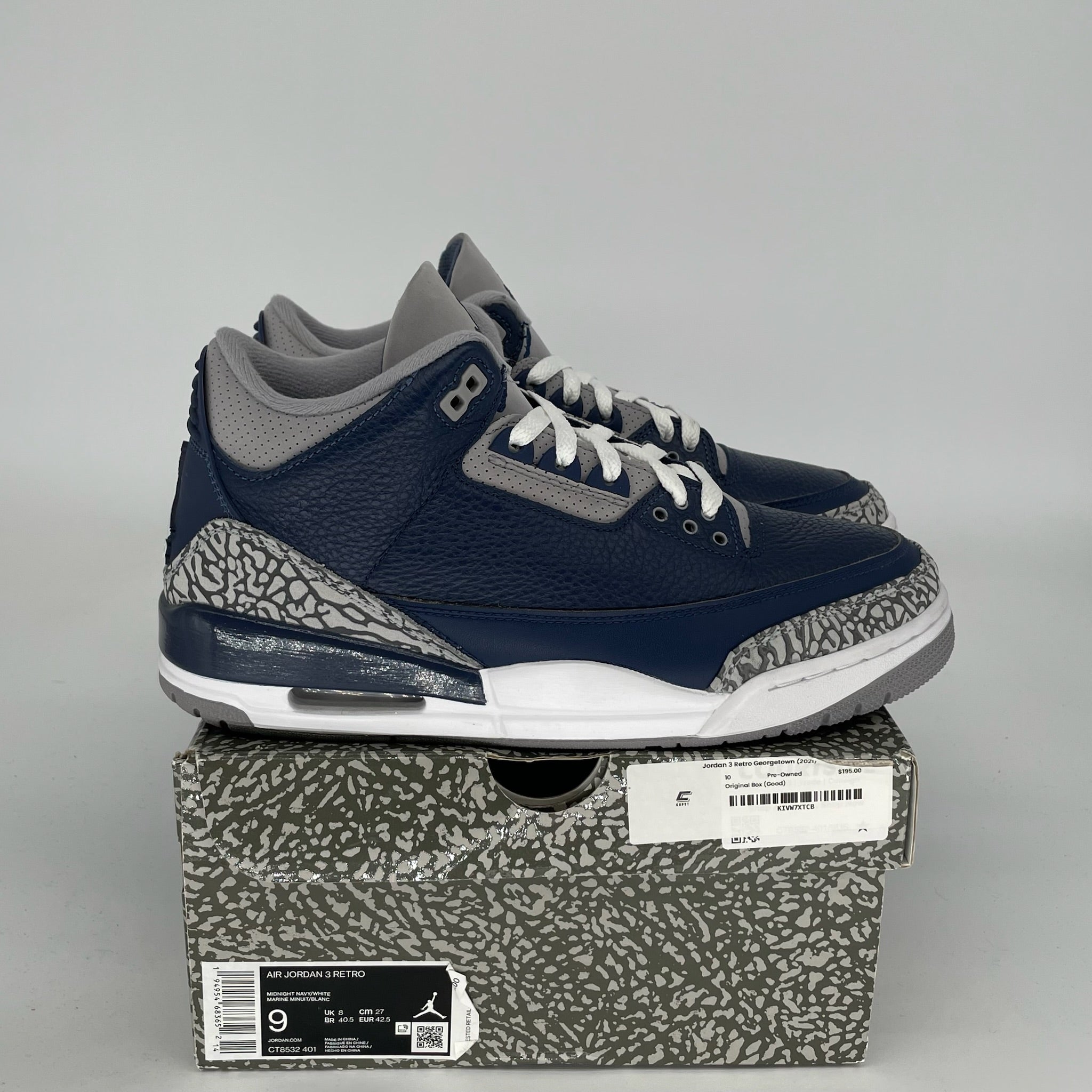 AIR JORDAN 3 GEORGETOWN Retro Sneakers - Men's Size 9 (CT8532-401) - Basketball Shoes for Streetwear & Casual Style