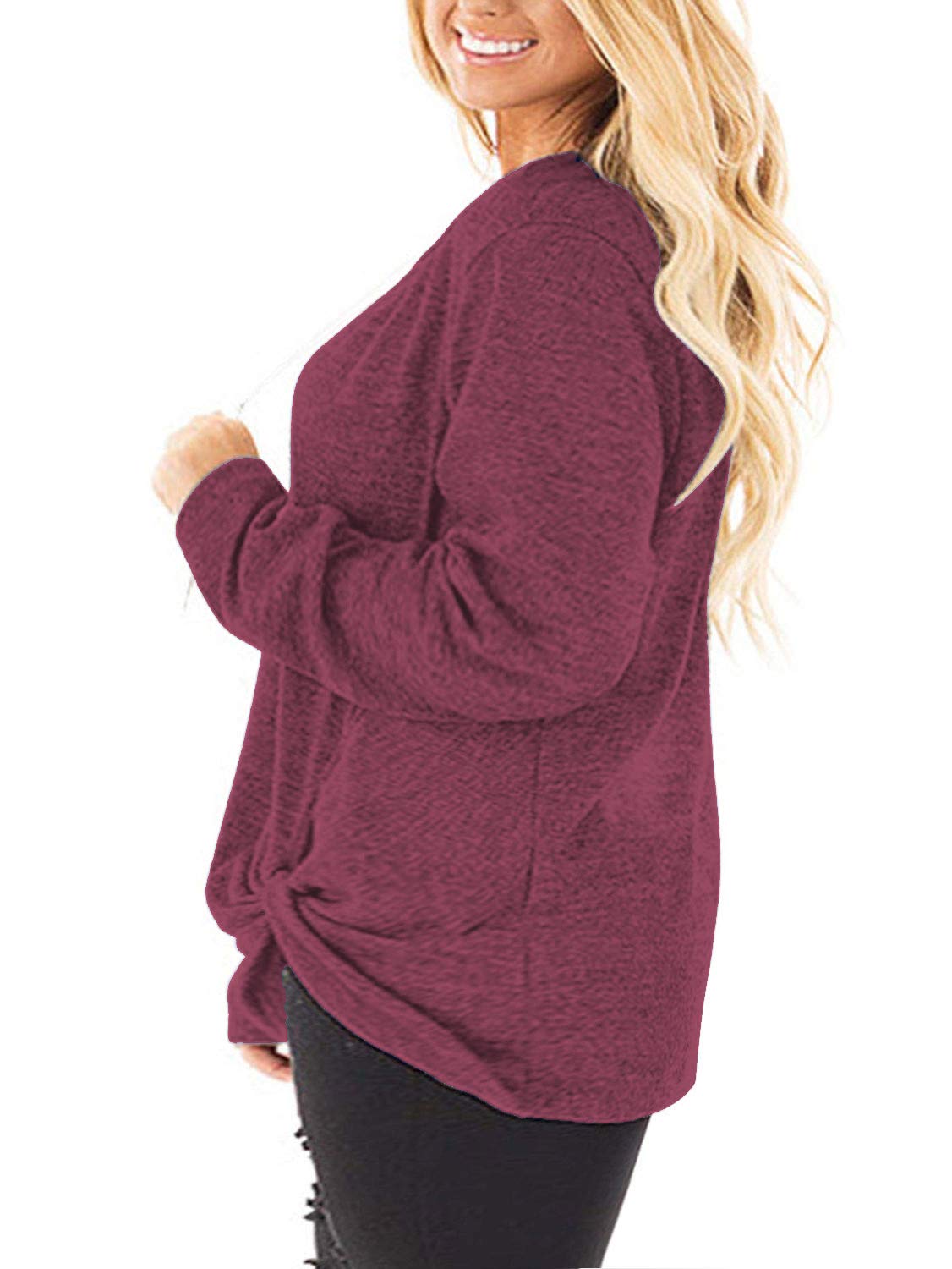 DOLNINE Women's Plus Size Knotted Tops Long Sleeve Tee Shirts - Loose Casual Blouse for Women | Comfortable & Stylish Tunic Top for Everyday Wear, Office, and Outings