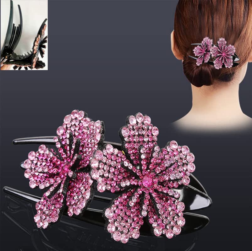 Shidara Double Flower Rhinestone Hair Clip for Women - Crystal Fancy Hair Clips for Thick Long Hair - Decorative Hair Accessories (Multi Color, 1 Piece) | Perfect for Weddings, Parties & Special Occasions