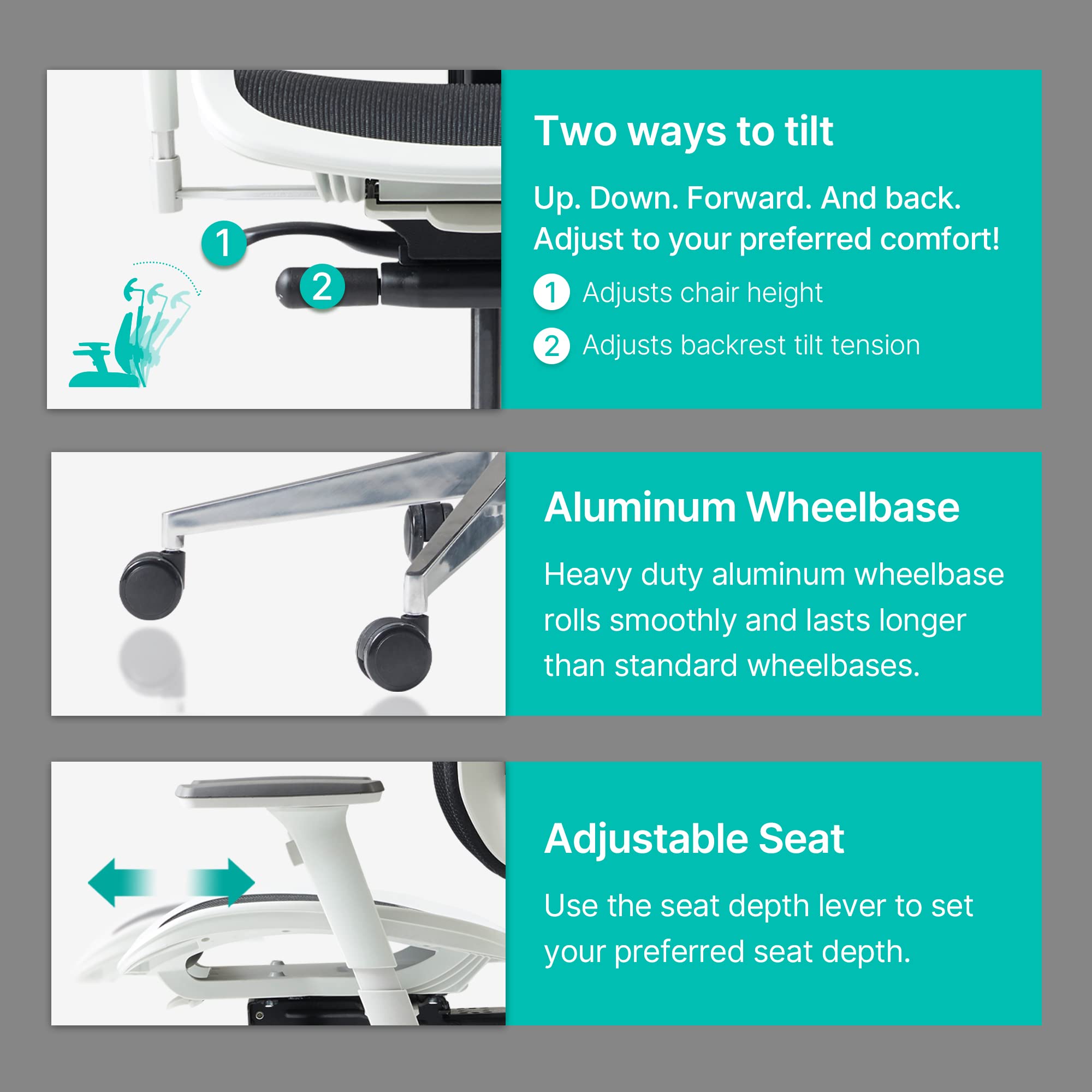 Duorest Alpha Ergonomic Office Chair - Dual Backrest Design for Lower Back Pain Relief, Adjustable Mesh Executive Chair for Home & Office Workspace (White/Blue) - Perfect for Long Hours Sitting, Gaming & Remote Work