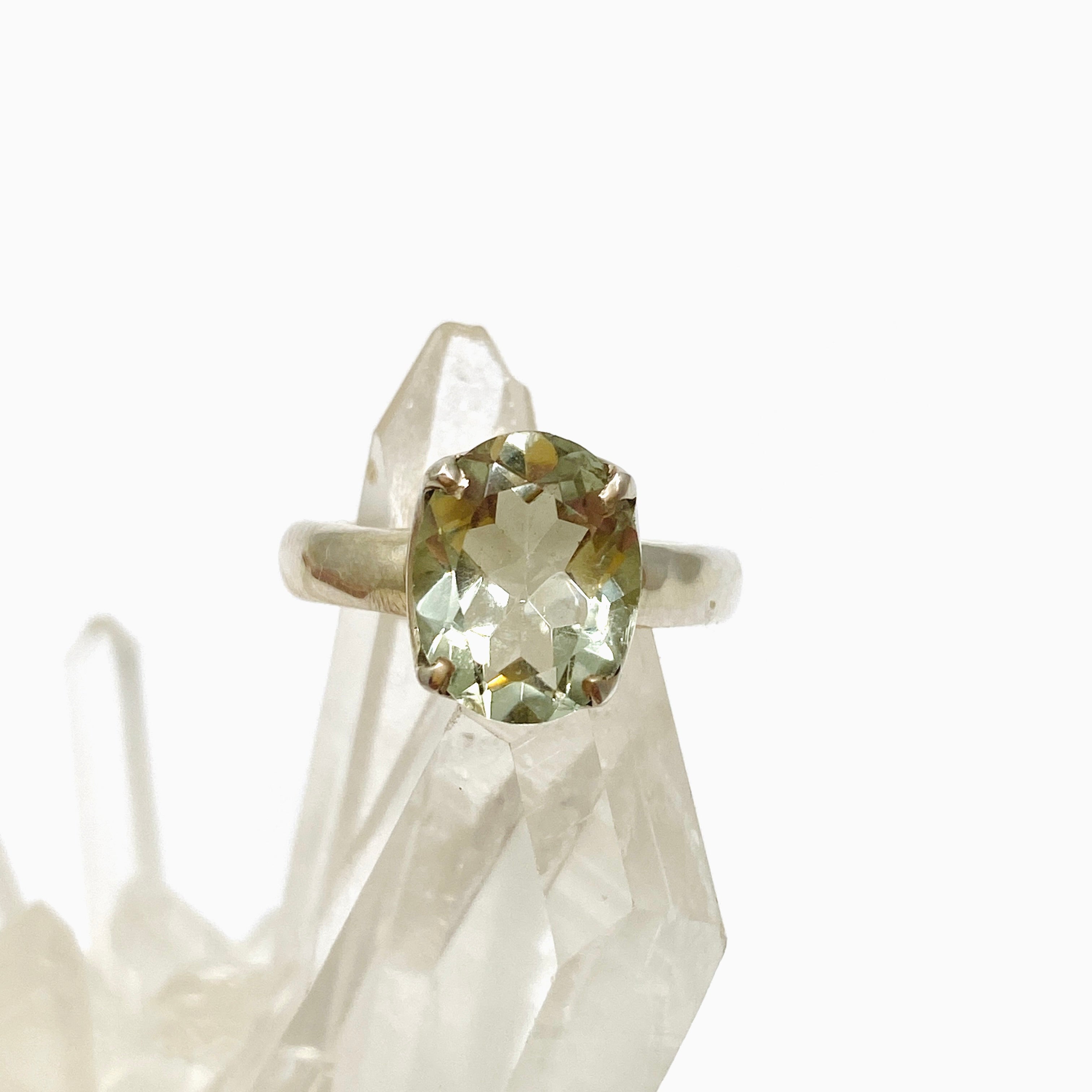 Prasiolite (Green Amethyst) Oval Faceted Ring - Size 4.5 - PRGJ626 - Elegant Jewelry for Women, Perfect for Weddings, Anniversaries & Special Occasions