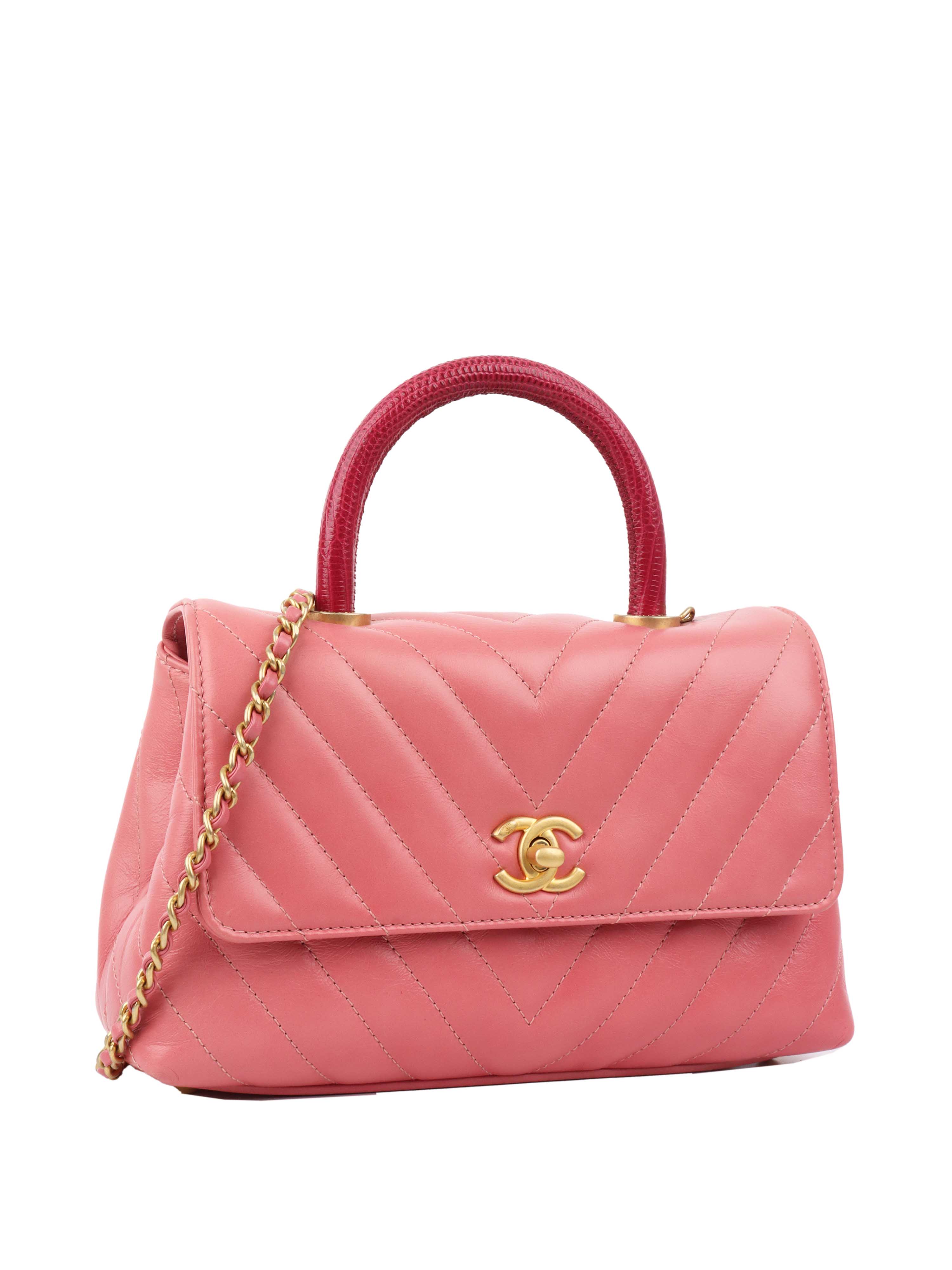 Chanel Small Pink Chevron Coco Handle Bag - Luxury Designer Crossbody Purse for Women, Perfect for Parties, Dating & Special Occasions