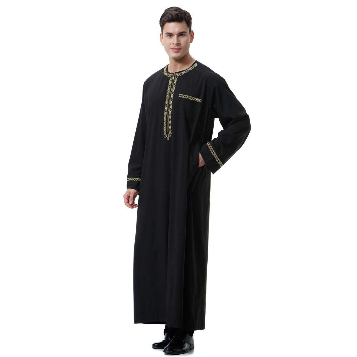 Premium Men's Muslim Kaftan Robe - Dubai Long Gown Ethnic Wear | 1pc Soft & Durable Islamic Clothing for Prayer, Home & Special Occasions