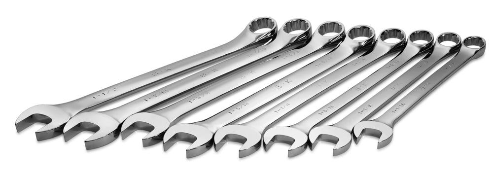 8-Piece 12-Point Fractional Long Combination Chrome Wrench Set - Perfect for Automotive Repair, Plumbing, and DIY Projects