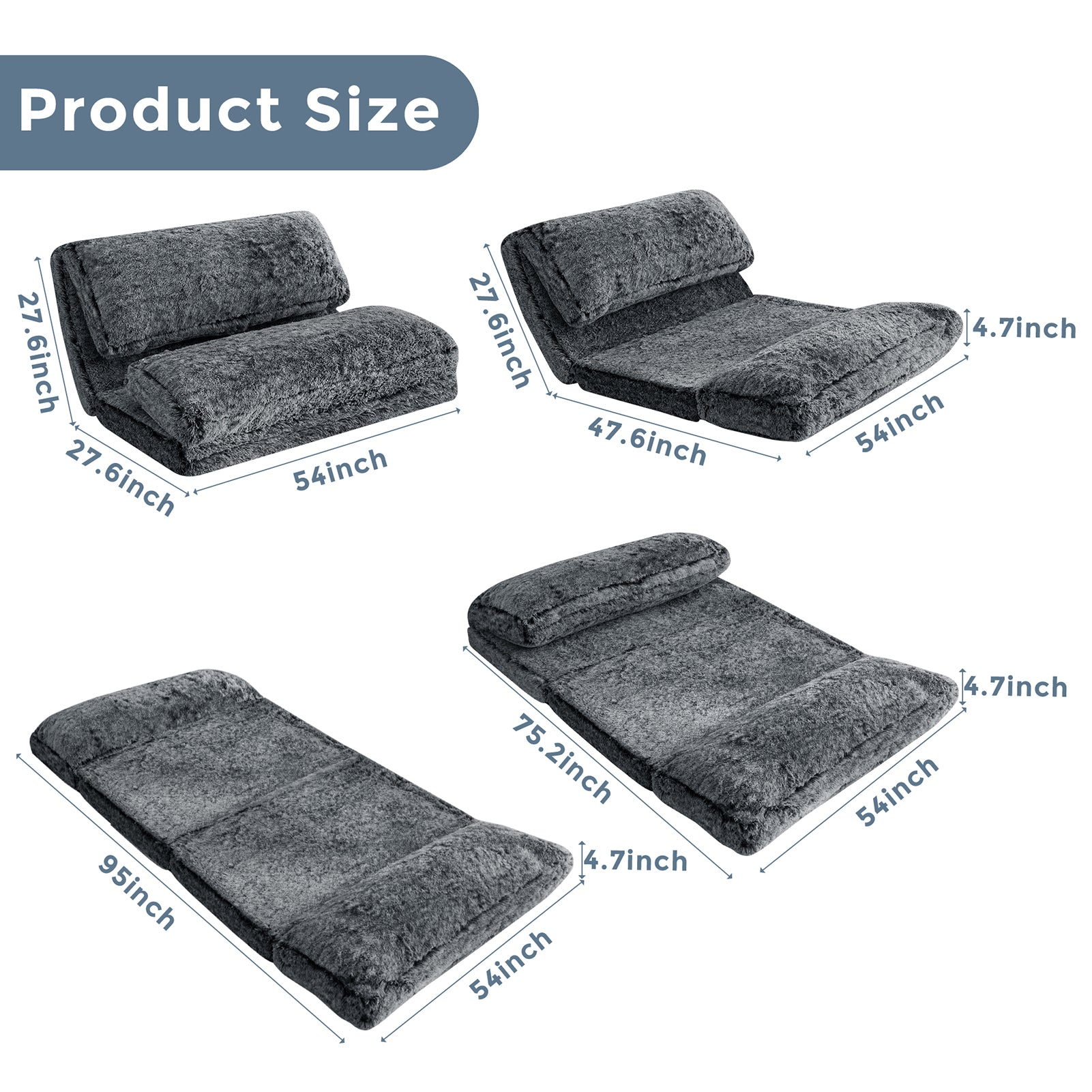 MAXYOYO Faux Fur Bean Bag Chair - Foldable Floor Sofa Bed with Foam Filling, Wall Couch Sleeper for Living Room, Bedroom & Dorm - Black (Perfect for Lounging, Gaming & Small Space Living)