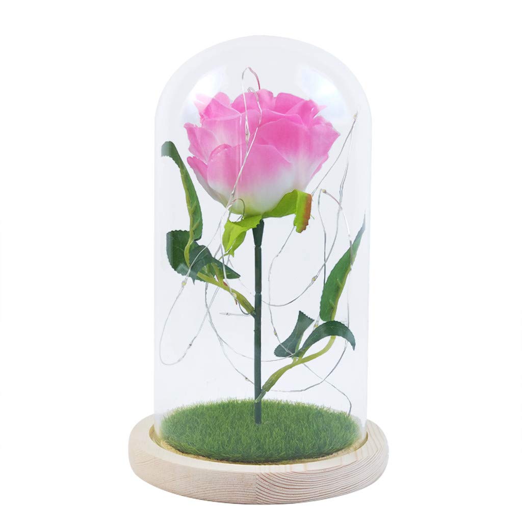 SDstore LED Rose Flower Lamp with Glass Cover - Artificial Floral Light for Home Decor, Mother's Day, Valentine's Day & Wedding Anniversary Gifts - Perfect for Bedroom, Living Room & Romantic Dinner Settings
