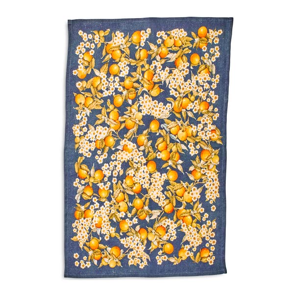 Sur La Table Orange Blossoms Linen Kitchen Towel - Yellow | Premium Absorbent Dish Cloth for Drying Hands & Dishes | Perfect for Farmhouse & Modern Kitchens