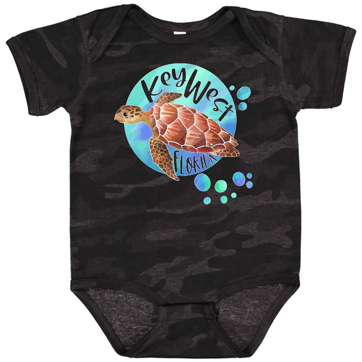 Inktastic Key West Florida Swimming Sea Turtle with Bubbles Baby Bodysuit - Cute Infant Outfit for Beach Vacations, Pool Parties & Summer Adventures