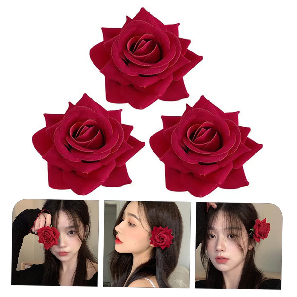 Beaupretty 6 Pcs Rose Hair Clips for Women - Floral Barrettes, Rose Hairpins, Simulated Fabric Flower Hair Clips, Wedding Bridal Accessories, Girls Tiaras & Bang Clips (Red) - Perfect for Weddings, Parties, Prom & Everyday Styling