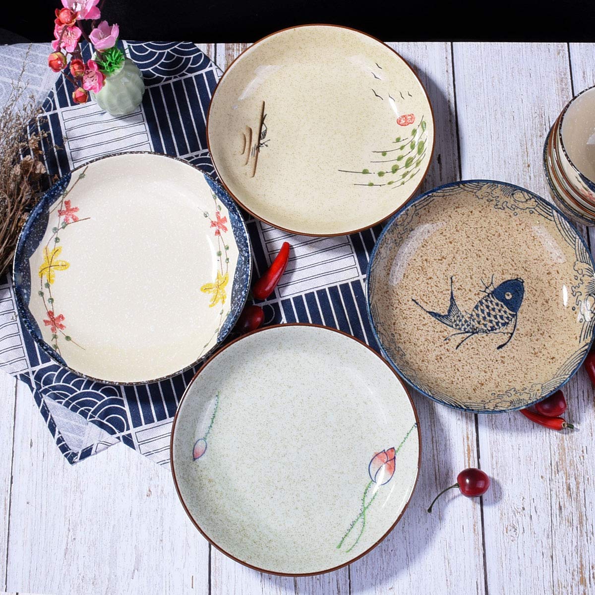 Vintage Japanese 8-Inch Porcelain Dinner Plates - Set of 4 Microwave Safe Ceramic Dishes for Home, Restaurant & Special Occasions