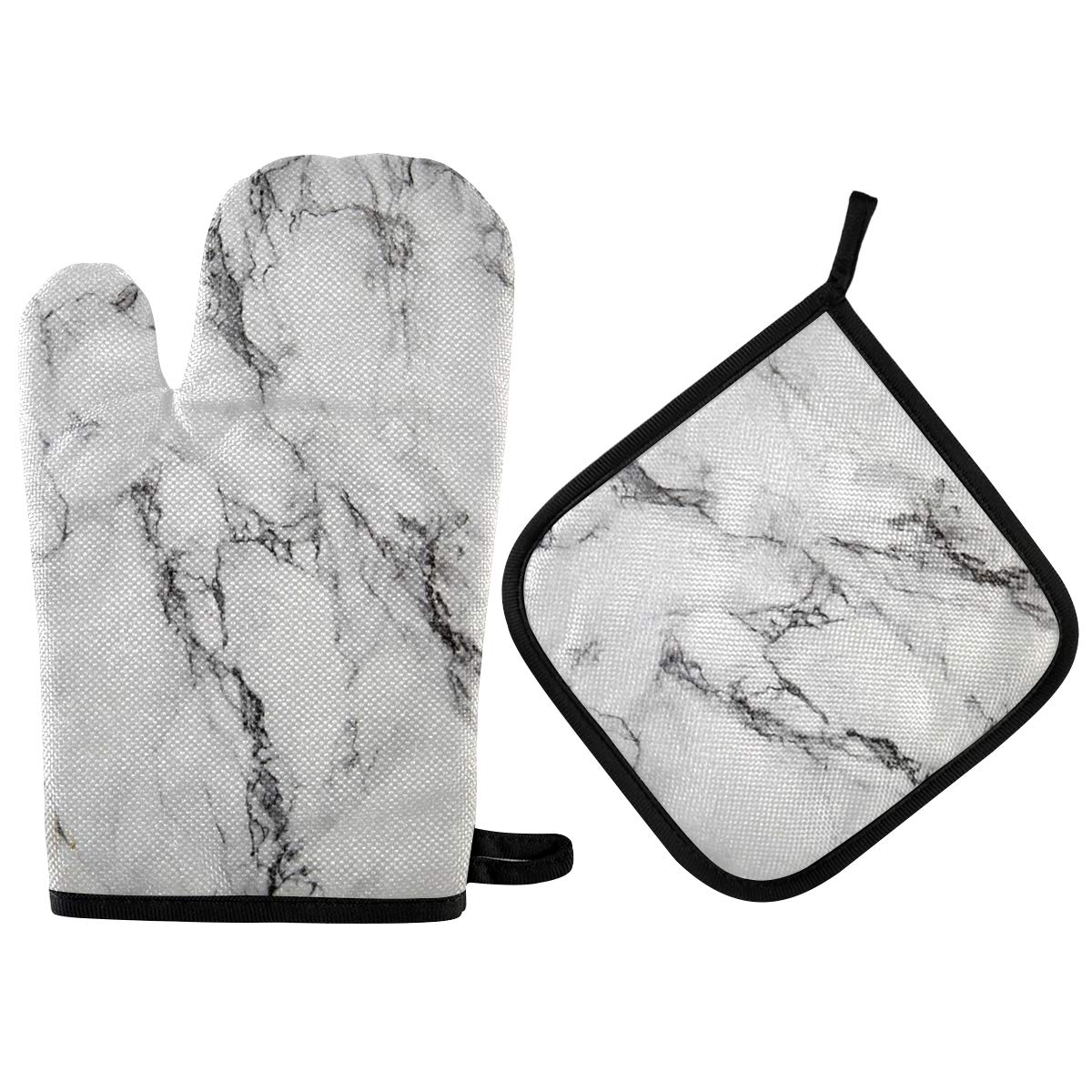 Heat Resistant Oven Gloves & Pot Holders Set - Gray Marble Kitchen Mitts for Baking, Grilling, BBQ & Cooking - Non-Slip Grip with 400°F Protection - Perfect for Microwave, Oven & Outdoor Use
