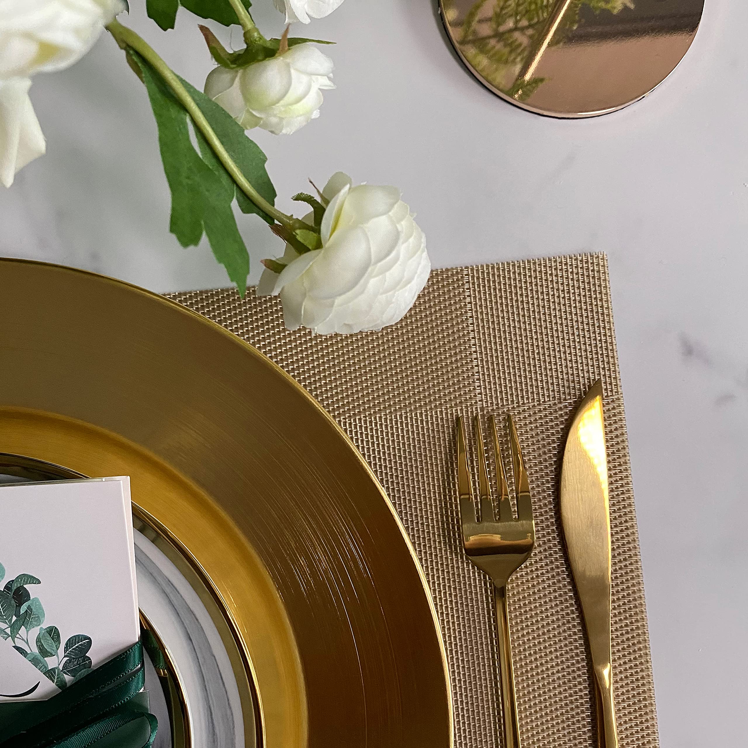 Henilosson 13 Inch Gold Metallic Foil Charger Plates - 24 Pack Round Dinner Plates for Weddings, Parties & Formal Events - Elegant Table Decor for Holiday Dining, Buffets & Special Occasions