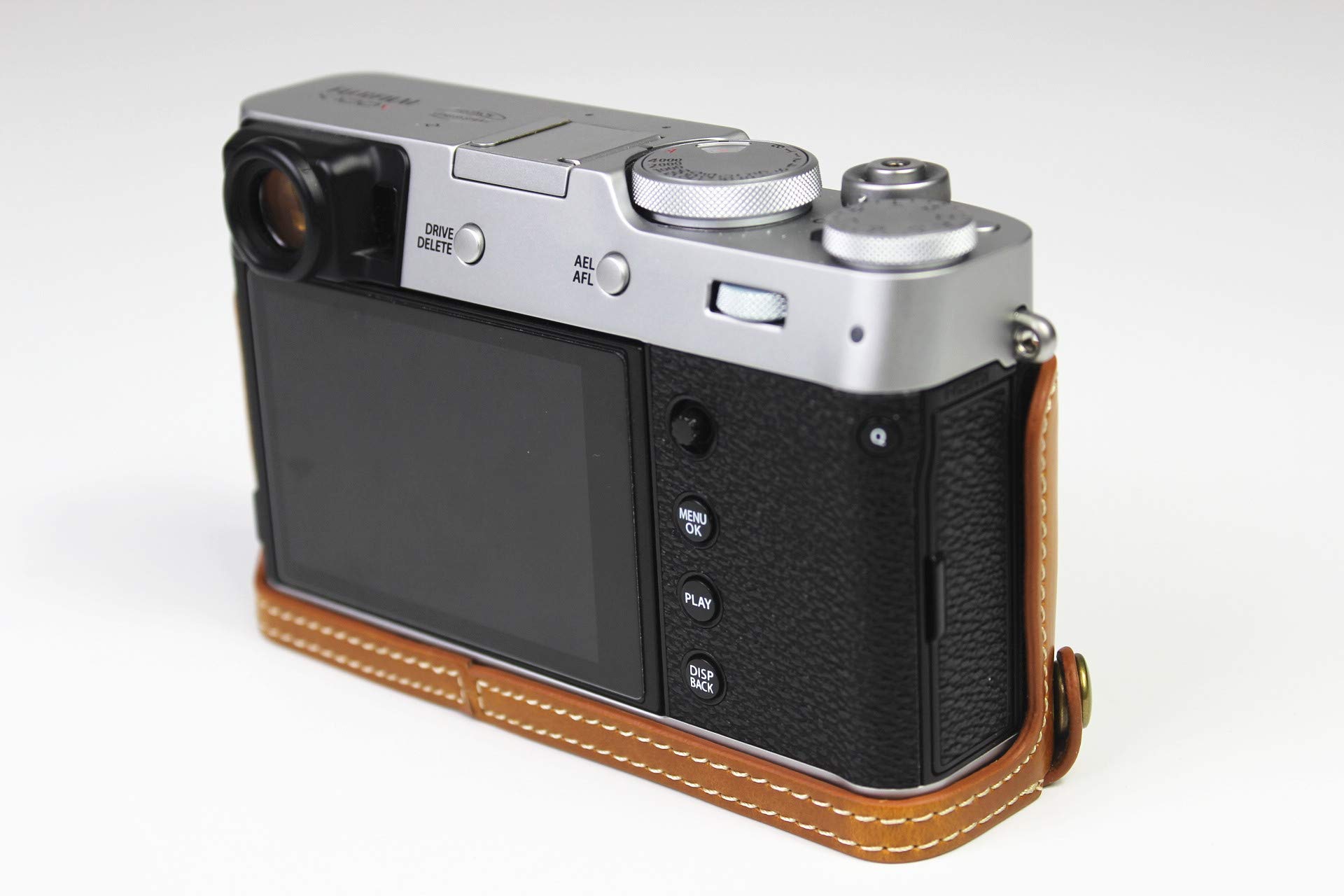 Fujifilm X100V Bottom Opening Camera Case - PU Leather Half Protective Bag with Tripod Mount & Hand Strap (Brown) - Perfect for Street Photography & Travel Shooting