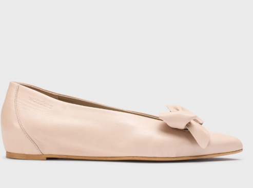 WONDERS ALONDRA Women's Nude Leather Wedge Ballet Flats with Bow - Comfortable Casual Shoes for Work, Walking & Everyday Wear