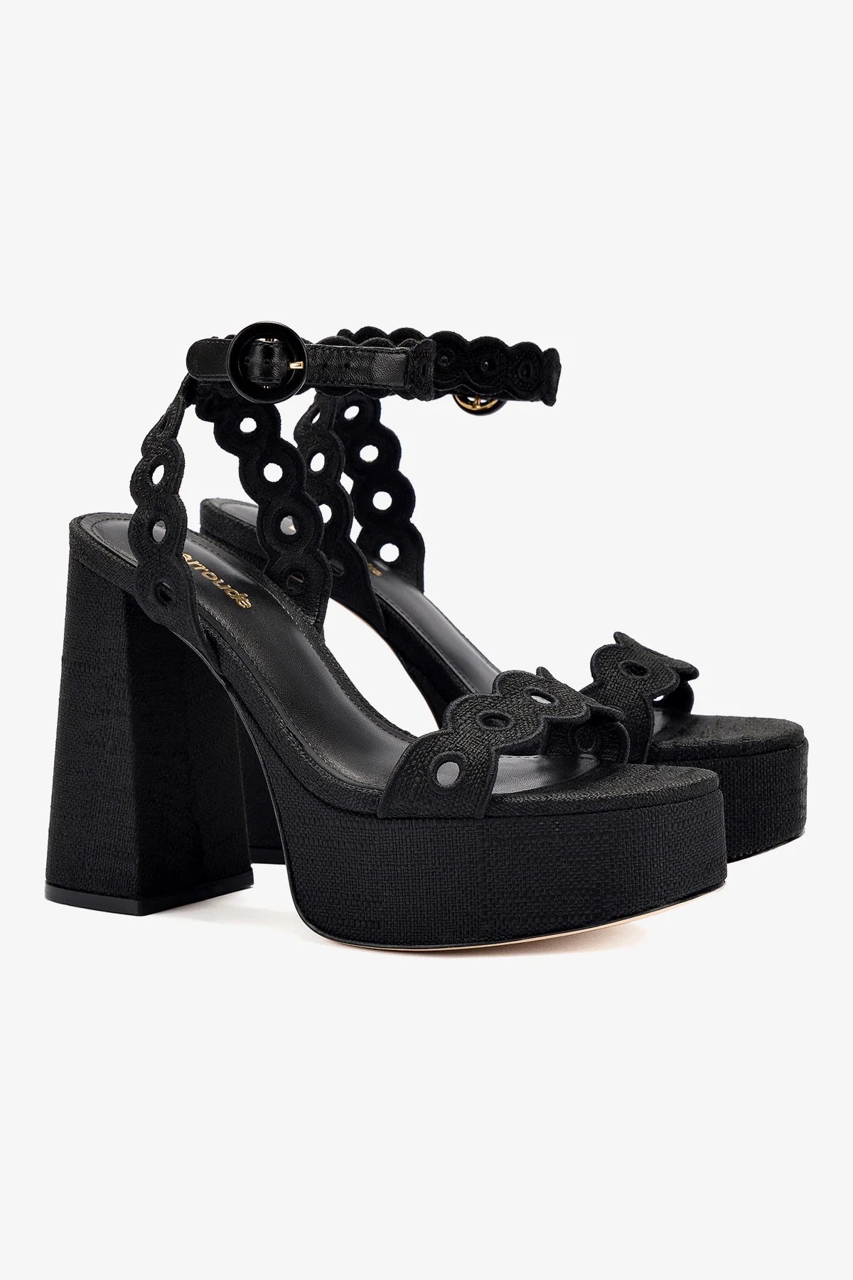 Women's Black Raffia Dolly Broderie Sandals – Comfortable Summer Beach Wedges for Outdoor Walking & Vacation