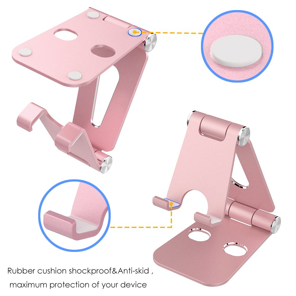 Simpeak Adjustable Aluminum Alloy Phone & Tablet Stand - Foldable Desktop Holder for iPhone, iPad, Kindle, eBook Readers (Rose Gold, 163g) | Perfect for Work, Study, Video Calls & Hands-Free Viewing