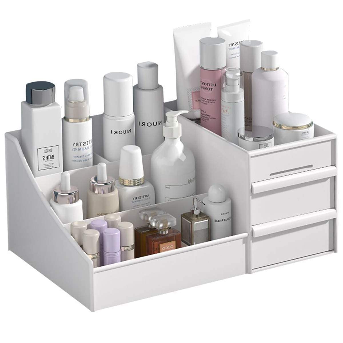 Premium Makeup Organizer with Drawers - White Cosmetic & Jewelry Storage for Vanity, Brushes, Lipstick, Eyeshadow | Countertop Desk Organizer for Bathroom, Bedroom & Dressing Table (White)